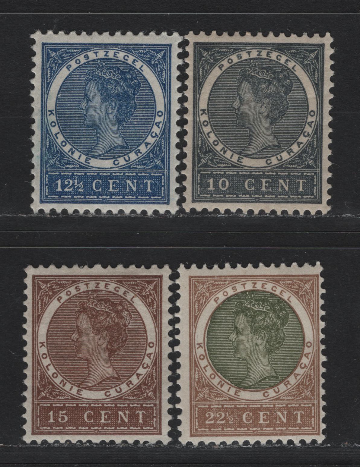 Lot 161 Netherlands Antilles SC#36-39 10c - 22.5c Slate - Brown & Olive , 1904-1908 Queen Wilhelmina Issue, 4 F/VFOG Singles
