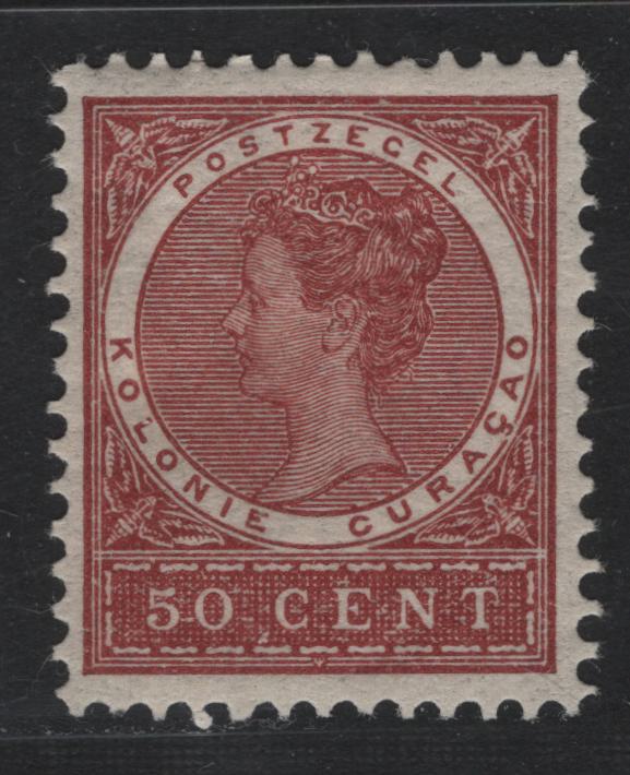 Lot 163 Netherlands Antilles SC#42 50c Red Brown , 1904-1908 Queen Wilhelmina Issue, A FOG Single, Shallow Hinge Thin