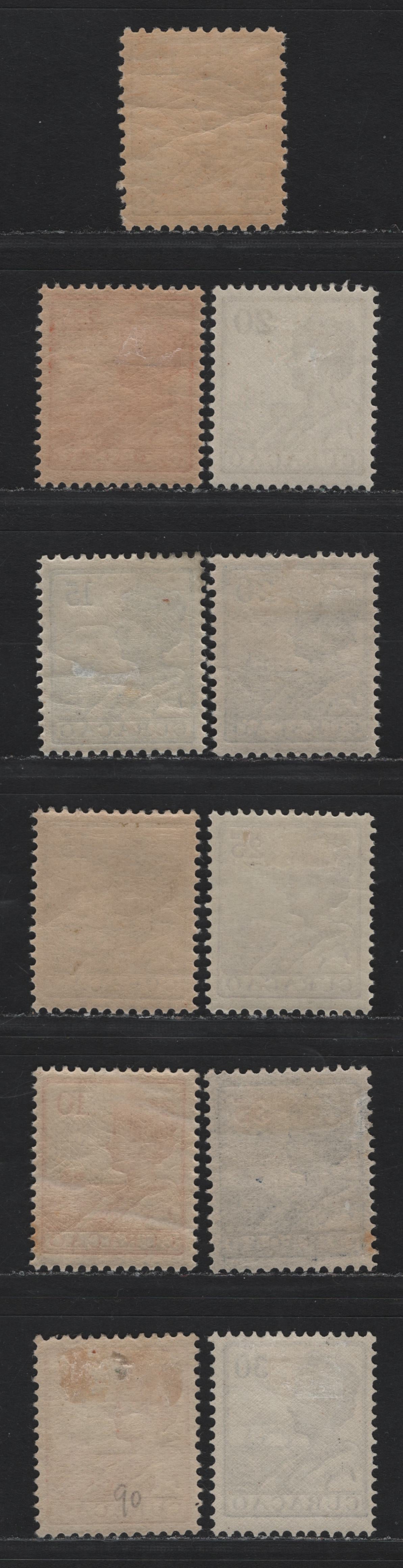 Lot 165 Netherlands Antilles SC#59-69 10c - 35c Carmine Rose - Slate & Red , 1915-1933 Numeral & Queen Wilhelmina Issue, 11 F/VFOG Singles, White Background, Perf 11 (12.5c) & 12.5 (Rest)