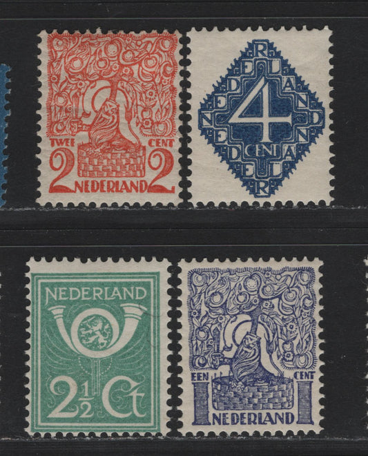 Lot 19 Netherlands SC#113-116 1c - 4c Violet Blue - Deep Blue , 1923 Orange Tree, Lion of Brabant, Posthorn & Numeral Issue, 4 F/VFOG Singles