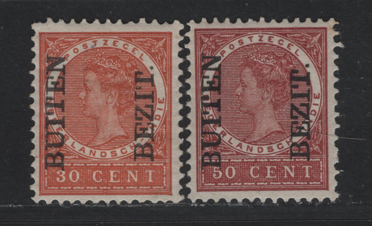 Lot 204 Netherlands Indies SC#77-78 30c - 50c Orange Brown - Red Brown , 1908 Buiten Bezit Overprints, 2 VFOG Singles