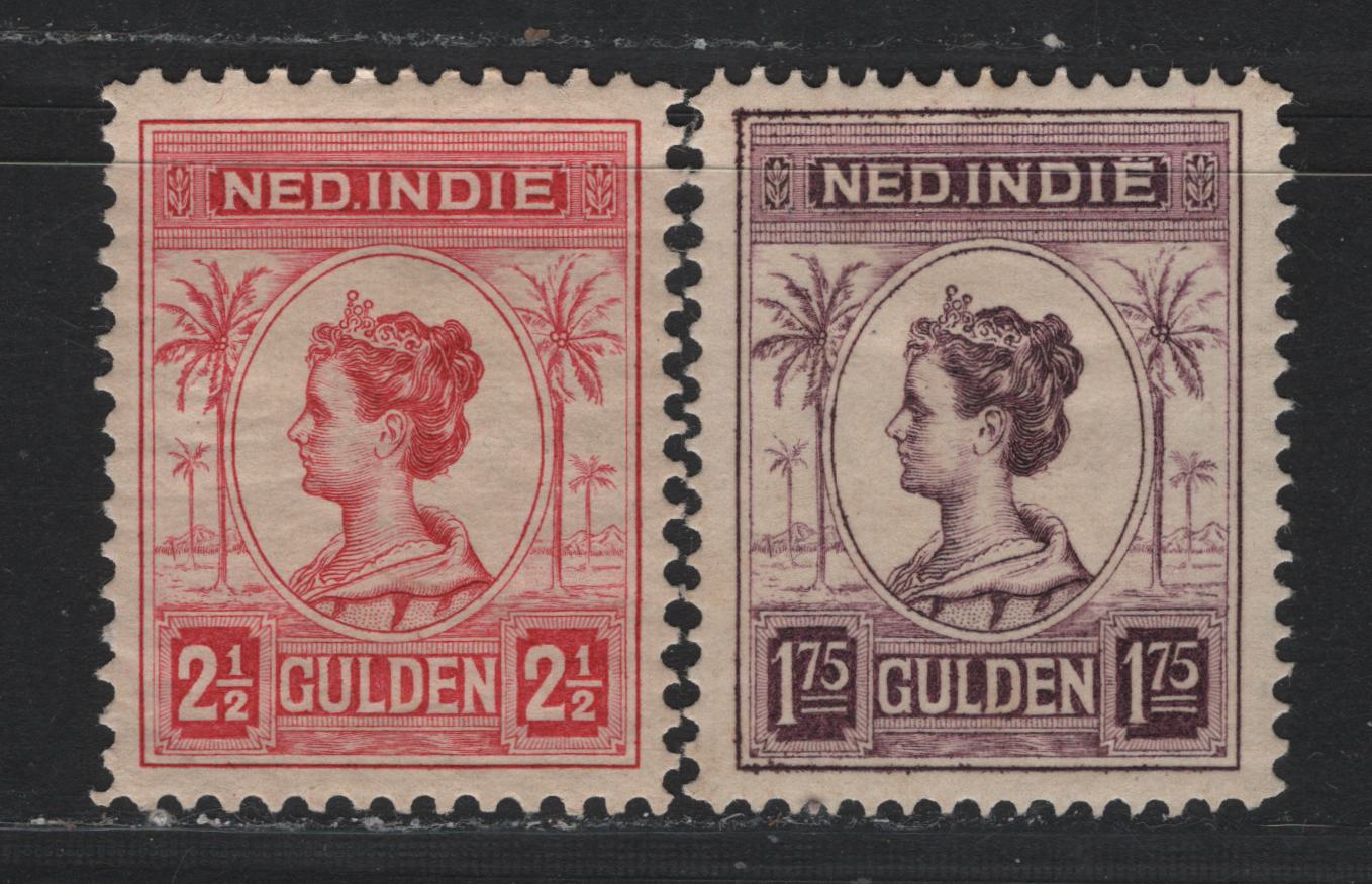 Lot 211 Netherlands Indies SC#135, 136a 1.75g - 2.5g Dark Violet - Carmine , 1912-1940 Numerals & Queen Wilhelmina Issue, 2 VFOG Singles, Perfs 12.5 & 11x11.5