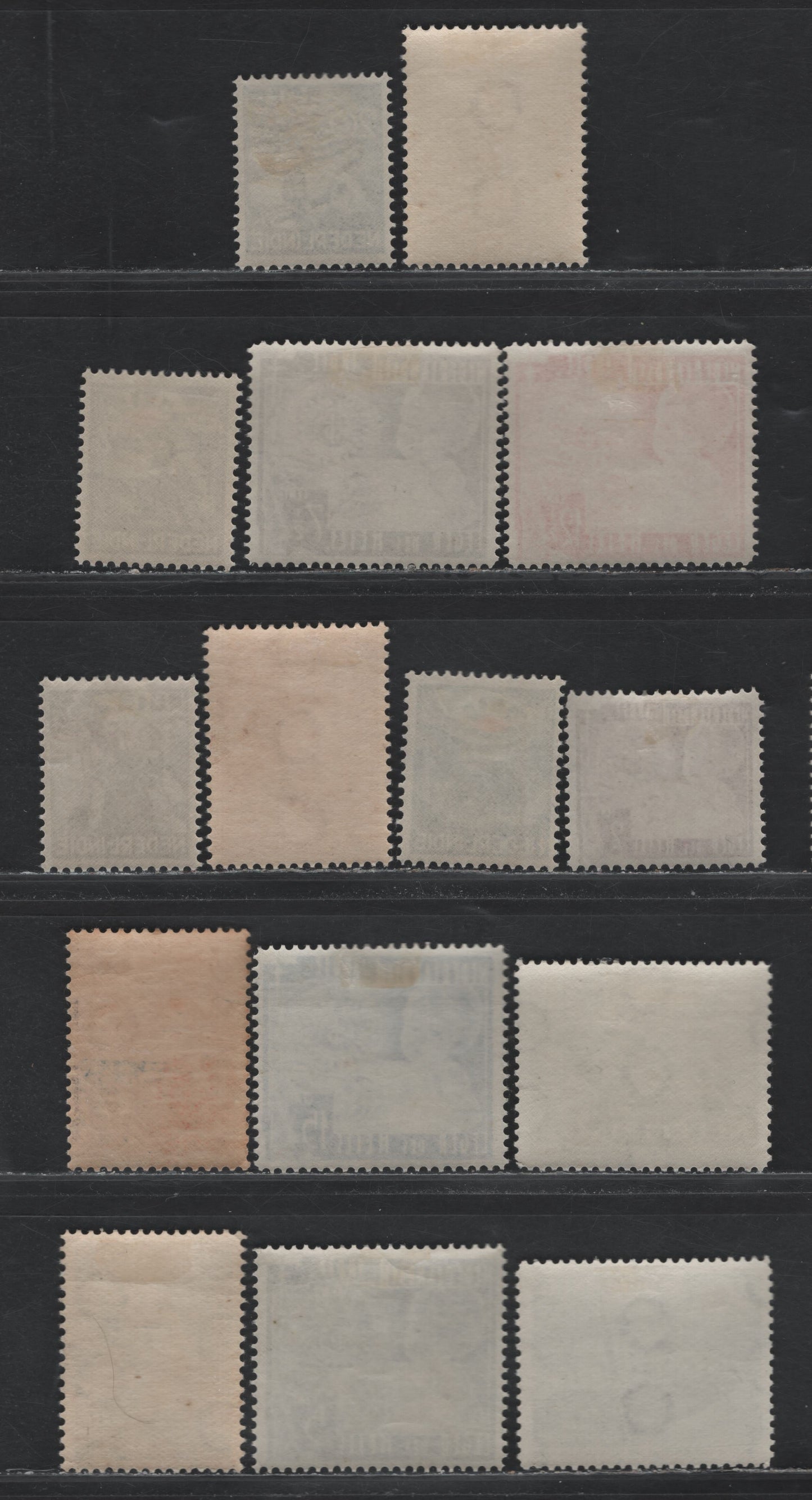 Lot 219 Netherlands Indies SC#196-199, B32-B34, B36-B36B, B25-B29 2c - 20c+5c Dull Purple - Slate , 1938 40th Anniv of Wilhelmina's Reign - 10th Anniv of KLM Issues, 15 F/VFOG Singles