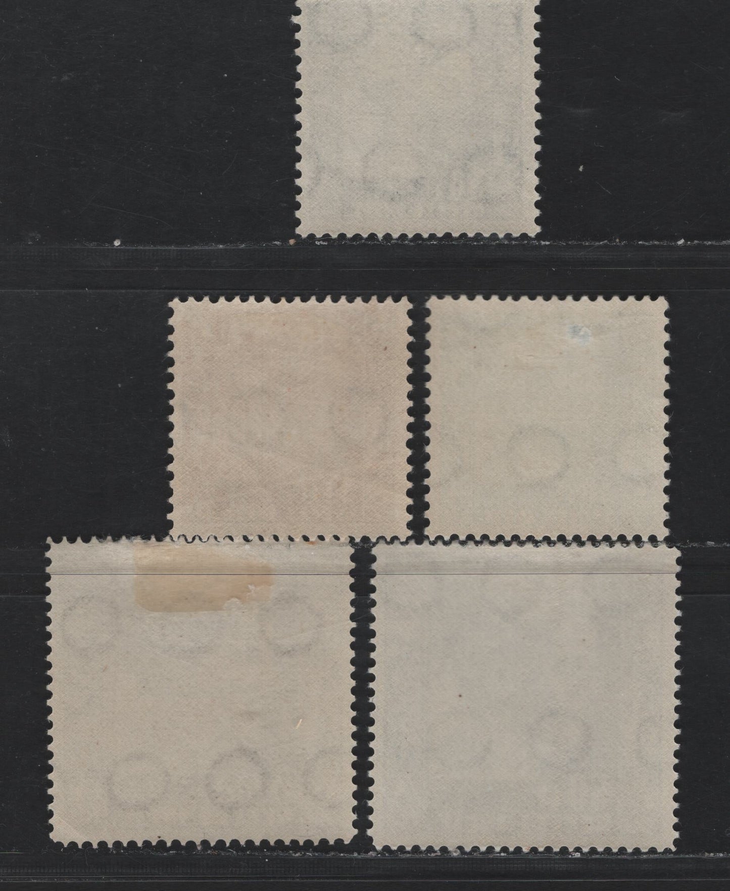 Lot 222 Netherlands Indies SC#213-216, 219, 225 30c - 5gld Lilac Gray - Yellow Brown , 1938-1940 Queen Wilhelmina & Rice Field Definitives, 6 F/VFOG Singles, Perf 12.5x12