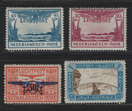 Lot 231 Netherlands Indies SC#C13-C17 1g - 50c on 1.5g , 1931-1932 First Airmail Flight - Surcharged Airmail Issue, 5 F/VFOG Singles