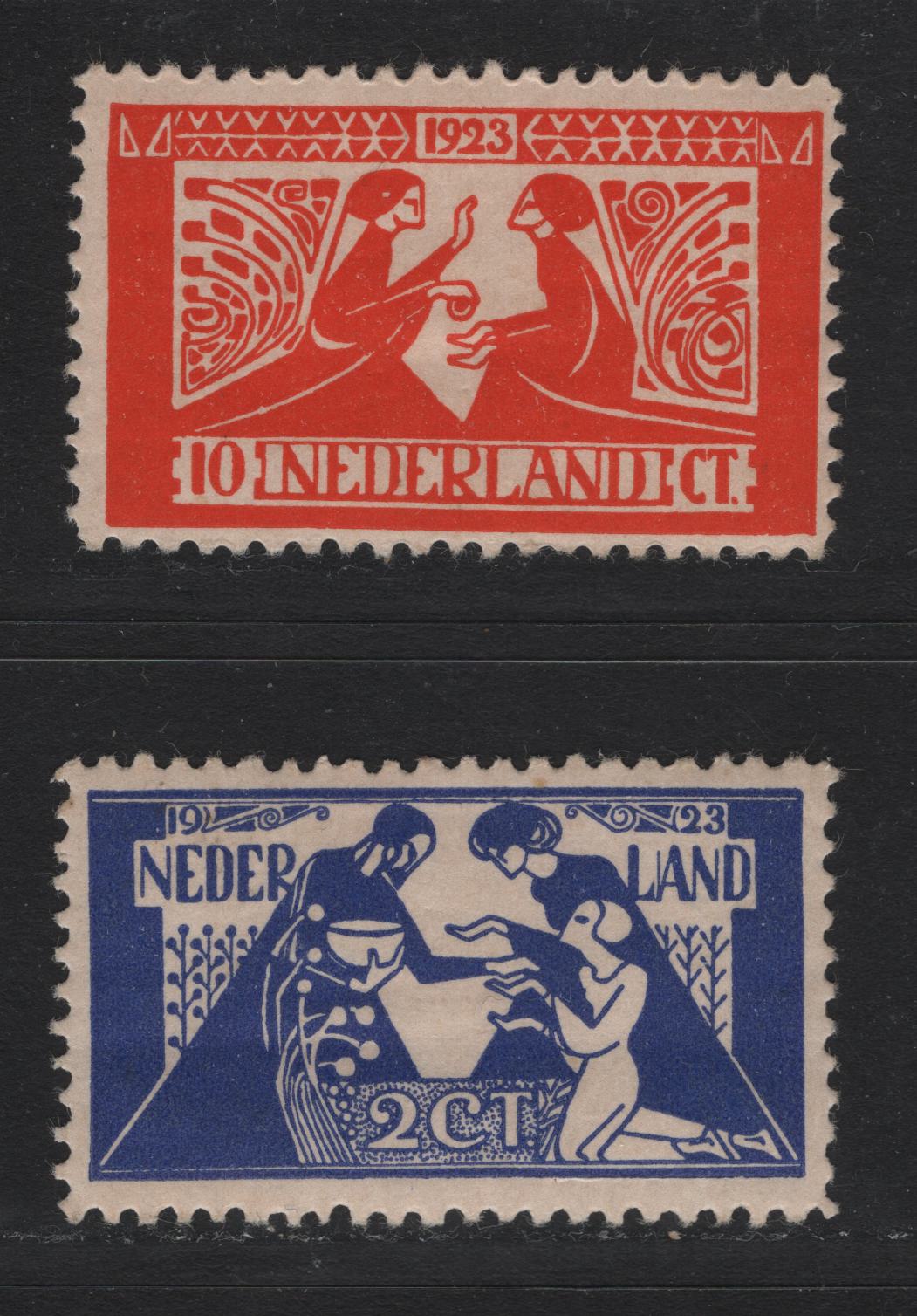Lot 24 Netherlands SC#B4-B5 2c+5c - 10c+5c Violet Blue - Orange Red , 1923 Semi Postal Issue, 2 F/VFOG Singles