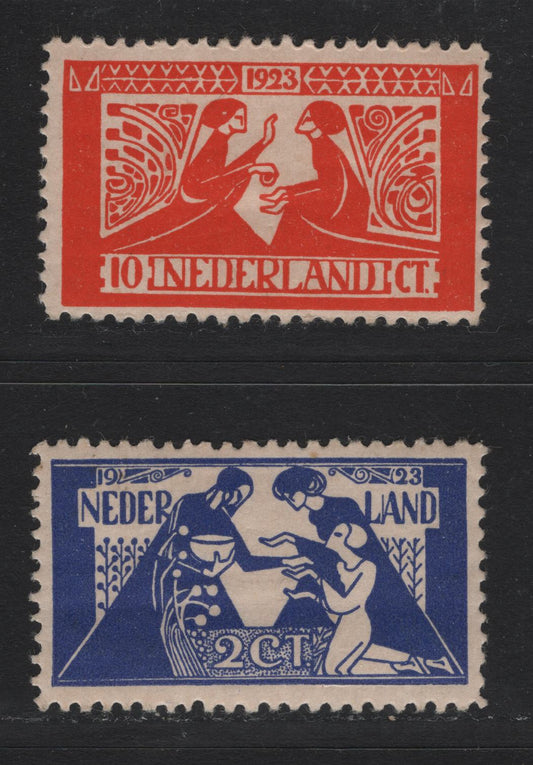 Lot 24 Netherlands SC#B4-B5 2c+5c - 10c+5c Violet Blue - Orange Red , 1923 Semi Postal Issue, 2 F/VFOG Singles