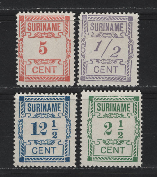 Lot 253 Surinam SC#70-73 1/2c - 12.5c Lilac - Deep Blue , 1912 Numeral Issue, 4 Fine/Very Fine Unused Singles, No Gum As Issued