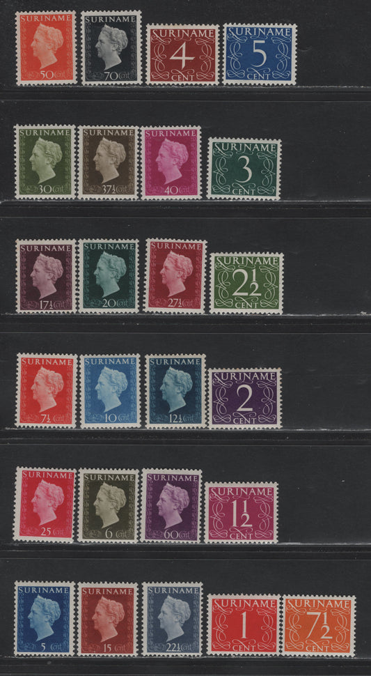 Lot 271 Surinam SC#211-233, 241-242 1c - 70c Dark Red - Black , 1948 Numeral & Queen Wilhelmina Issue, 25 F/VFOG Singles