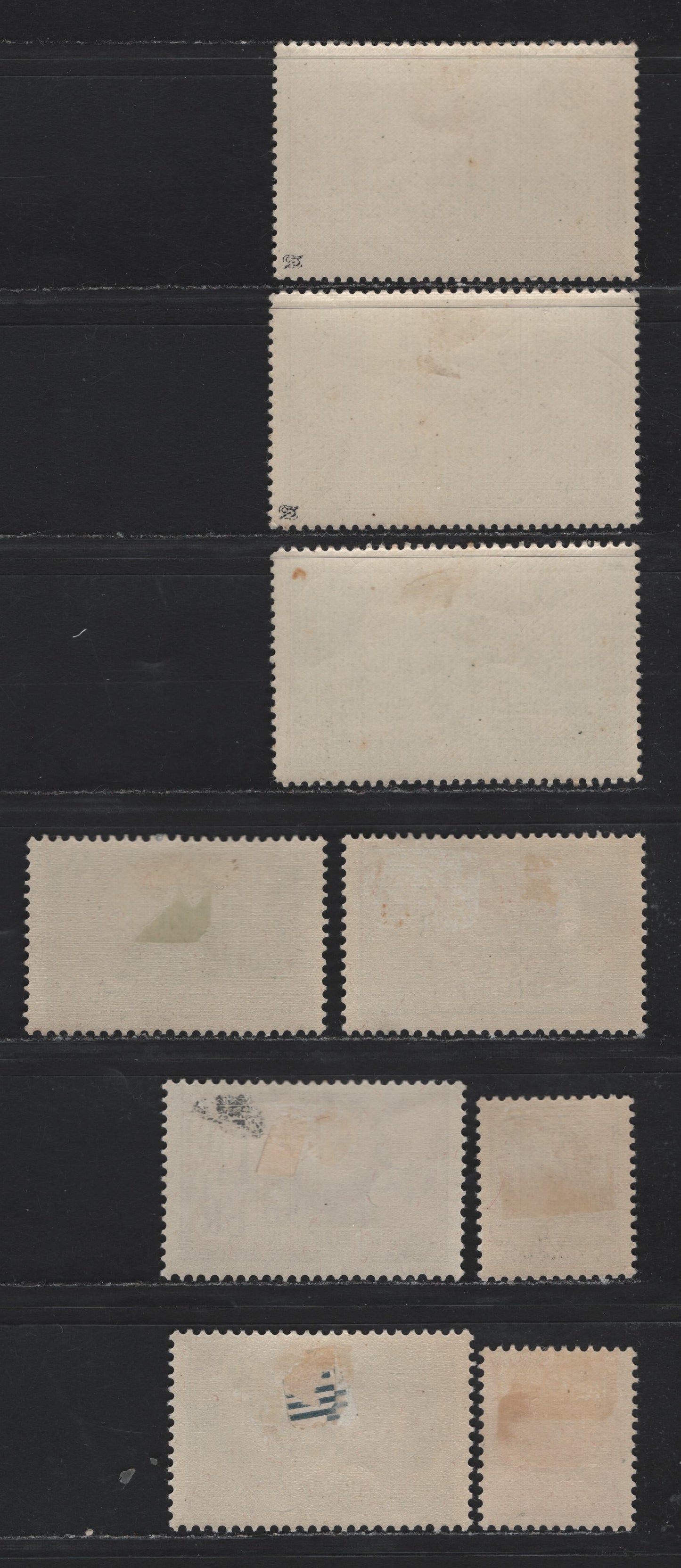 Lot 288 Liechtenstein SC#123-124, 129, 154-156, O12a, O13, O17 35rp - 30rp Gray Green - Dark Blue , 1934-1936 Photogravure Pictorial - Official Overprinted Issues, 9 F/VFOG Singles, Grilled Gum Printing Of 10rp Violet