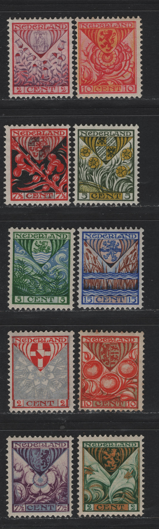 Lot 30 Netherlands SC#B9-B14, B21-B24 2c+2c - 15c+3c Green & Orange - Ultramarine & Orange-Brown , 1925-1927 Child Welfare Societies Semi Postals, 9 F/VFOG & Unused Singles, B22 Has No Gum, One Toned Perf on B14