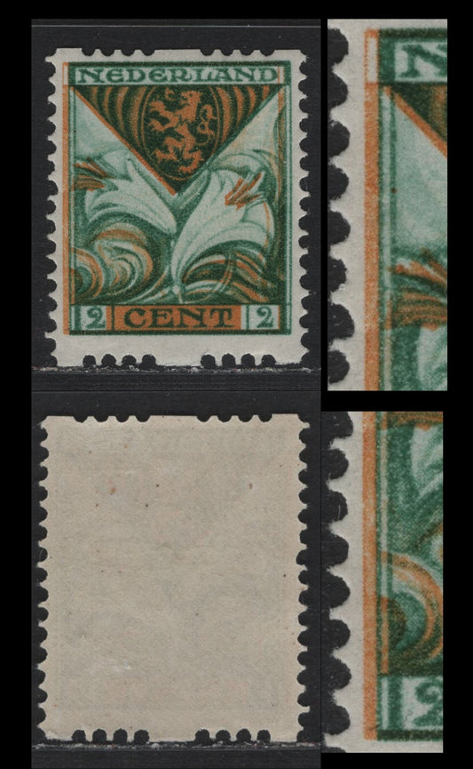 Lot 31 Netherlands SC#B9avar 2c+2c Green & Orange , 1925-1927 Child Welfare Societies Semi Postals, A VFOG Single, Syncopated Perfs Type A, Showing 1/2mm Shift Of The Orange To Left
