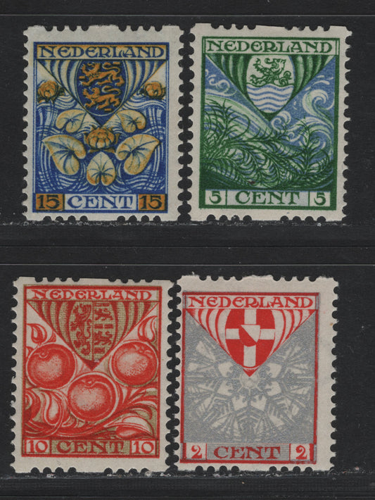Lot 33 Netherlands SC#B12a-B15a 2c+2c - 15c+3c Silver & Red - Ultramarine & Yellow , 1926 Child Welfare Societies Semi Postals, 4 F/VFOG Singles, Syncopated Perf Type A