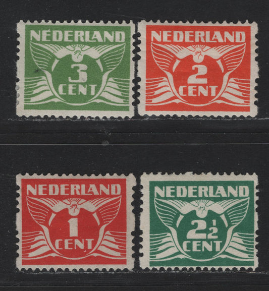 Lot 36 Netherlands SC#142a, 143a, 144a, 145a 1c - 3c Deep Red - Yellow Green , 1924-1926 Gull & Photogravure Wilhelmina Issues, 4 F/VFOG Singles, Syncopated Perf Type A