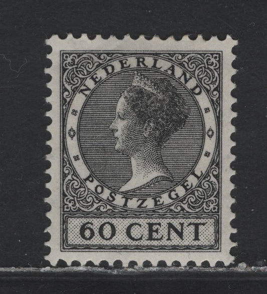 Lot 43 Netherlands SC#193 60c Black , 1926-1939 Gull & Queen Wilhelmina Issue, A VFOG Single, 1930's Printing, Smooth Gum Having Fine Cracks, Horizontal Circles Wmk, Large Perf Holes.