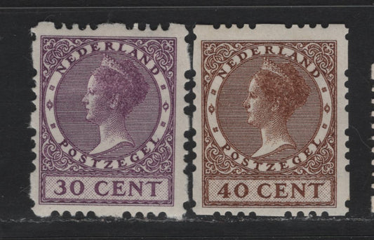 Lot 48 Netherlands SC#189b 40c Deep Brown , 1928 Gull & Queen Wilhelmina Issue, 2 F/VFOG Singles, Syncopated Perf Type C