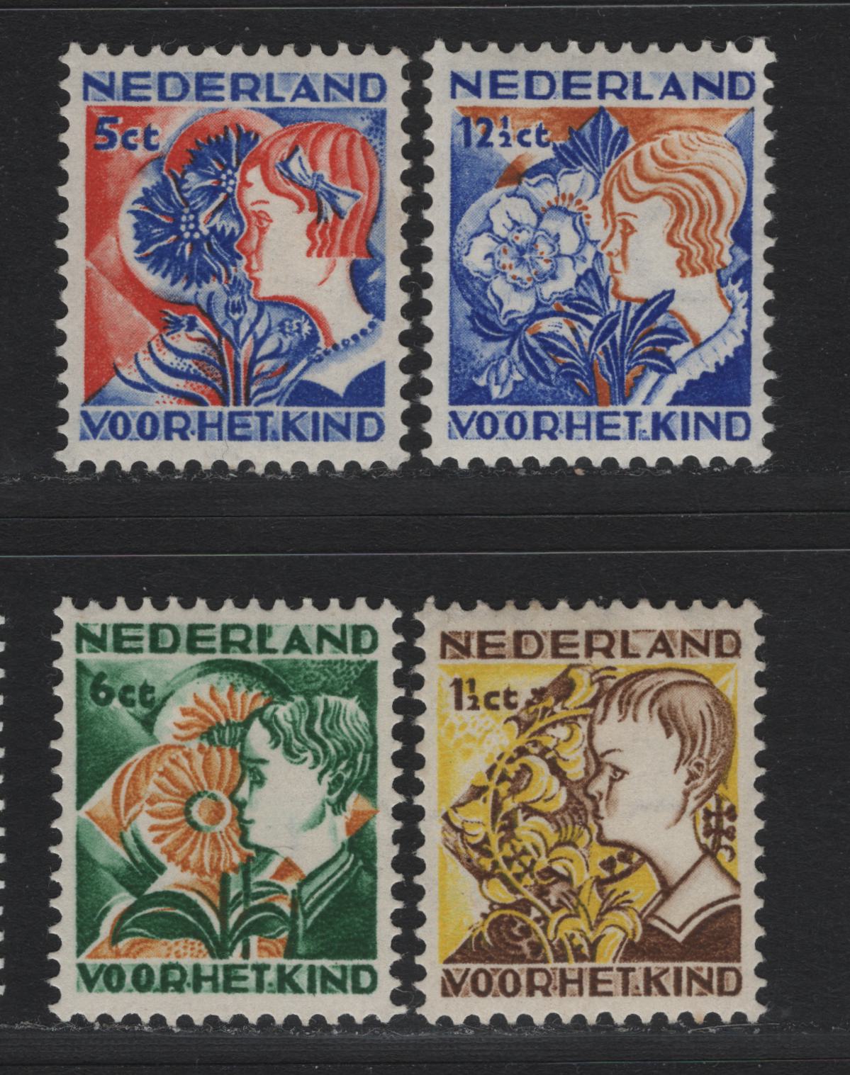 Lot 62 Netherlands SC#B58-B61 1.5c+1.5c - 12.5c+3.5c Brown & Yellow - Ochre & Ultramarine , 1932 Child Welfare Societies Semi Postals, 4 VFOG Singles