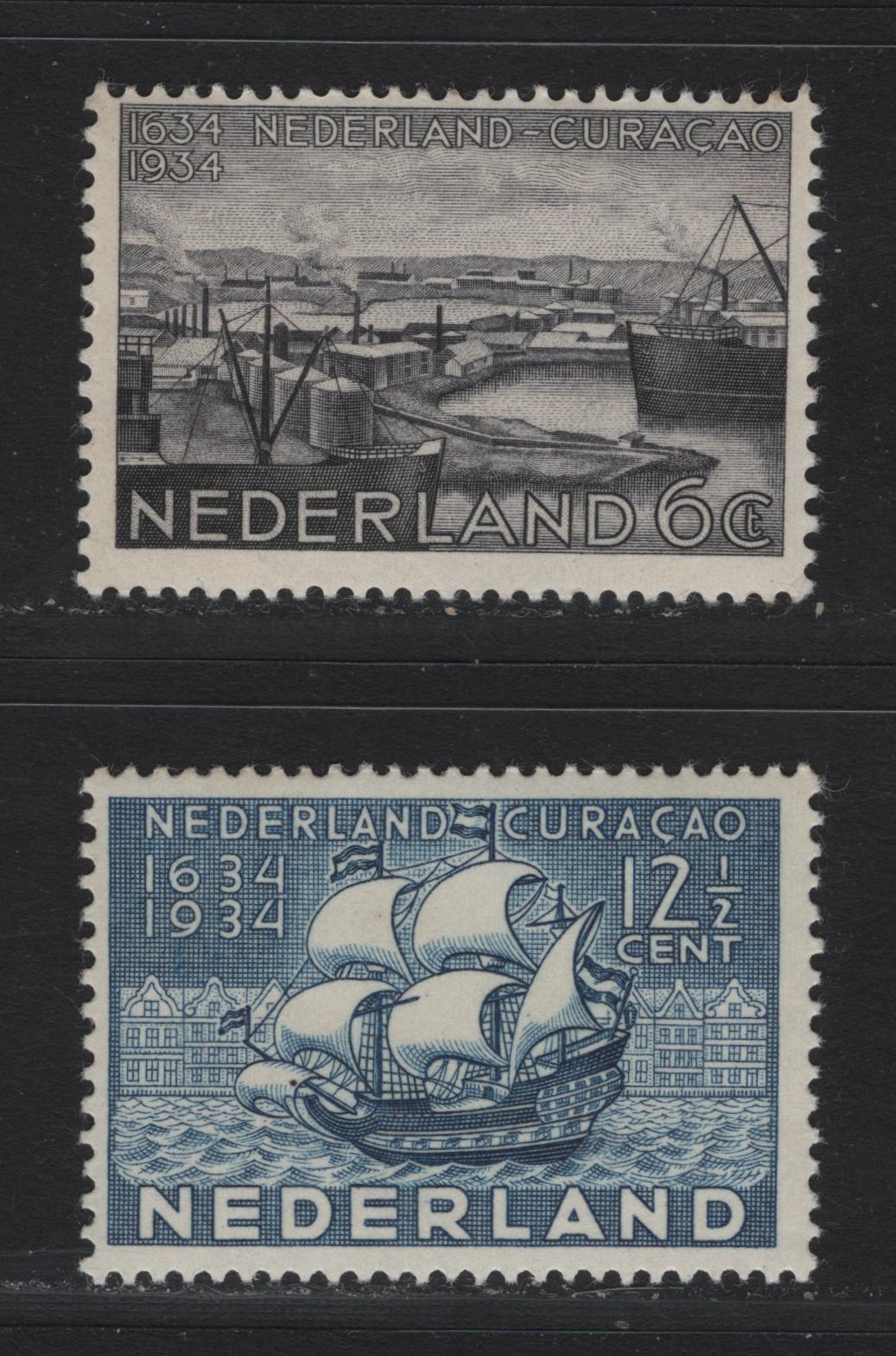 Lot 68 Netherlands SC#202-203 6c - 12.5c Violet Black - Dull Blue , 1934 Tercentenary of Curacao Issue, 2 FOG Singles