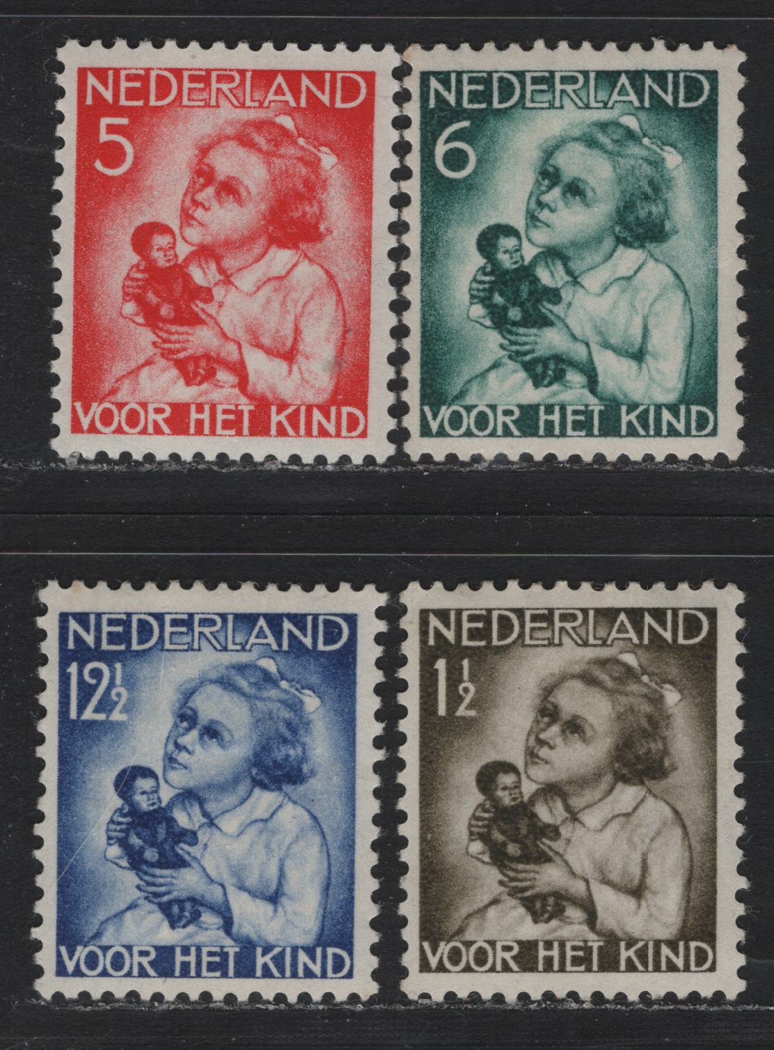 Lot 69 Netherlands SC#B73-B76 1.5c+1.5c - 12.5c+3.5c Olive - Ultramarine , 1934 Child Welfare Semi Postals, 4 VFOG/NH Singles, 5c+3c Is NH