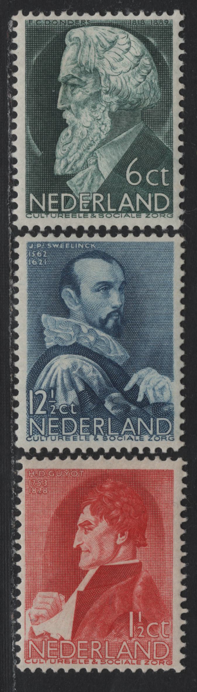 Lot 71 Netherlands SC#B77, B79-B80 1.5c+1.5c - 12.5c+3.5c Dark Carmine - Deep Blue , 1935 Social & Cultural Semi Postals, 3 F/VFOG Singles