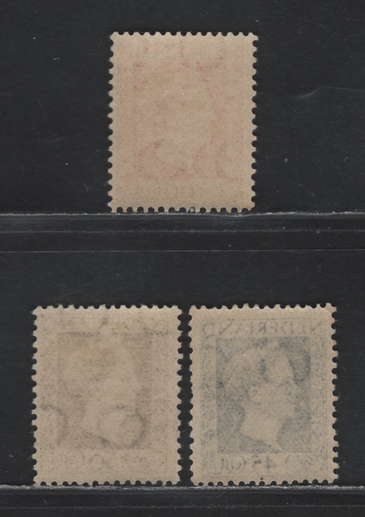 Lot 94 Netherlands SC#298-300 45c - 60c Deep Blue - Red , 1947-1948 Queen Wilhelmina Engraved Sideface Issue, 3 FOG Singles