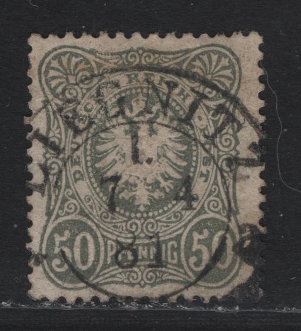 Lot 101 Germany SC#42c (44IIa) 50pf Medium Gray Green - Dark Gray Green , 1880-1883 Numeral & Embossed Eagle Issue (No Final E In Pfennig), A Fine Used Single, SON April 7 1881 Leignitz (Poland) Cancel