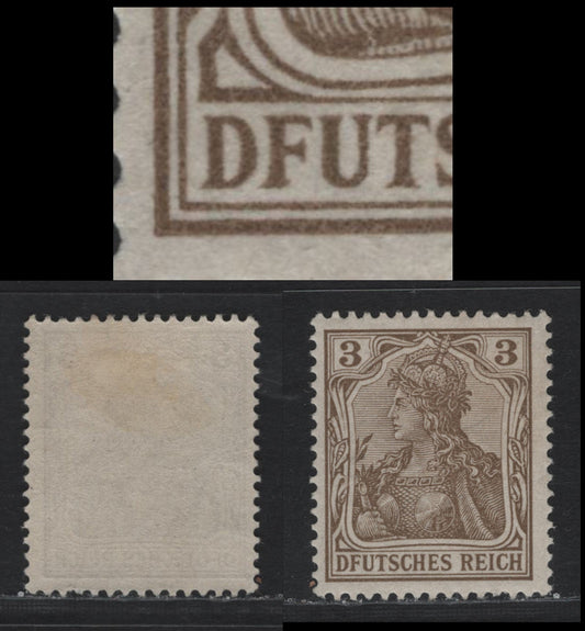 Lot 119 Germany SC#66a 3pf Brown , 1900 Reichpost Germania Issues, A FOG Single, Dfutshes Instead of Deutches