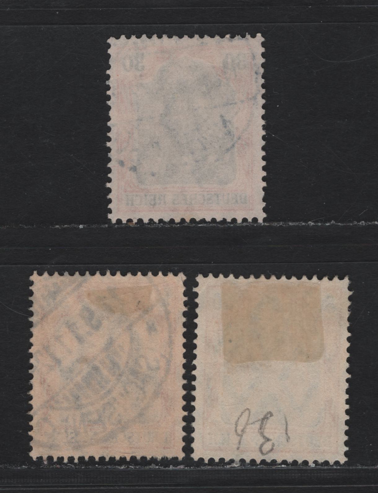 Lot 129 Germany SC#86b-c (89Ix, 89Iy) 30pf Black & Orange Red - Black & Red Orange , 1905-1913 Germania Issue, 3 Very Fine Used Singles, Peace Time Printings, Lozenges Wmk