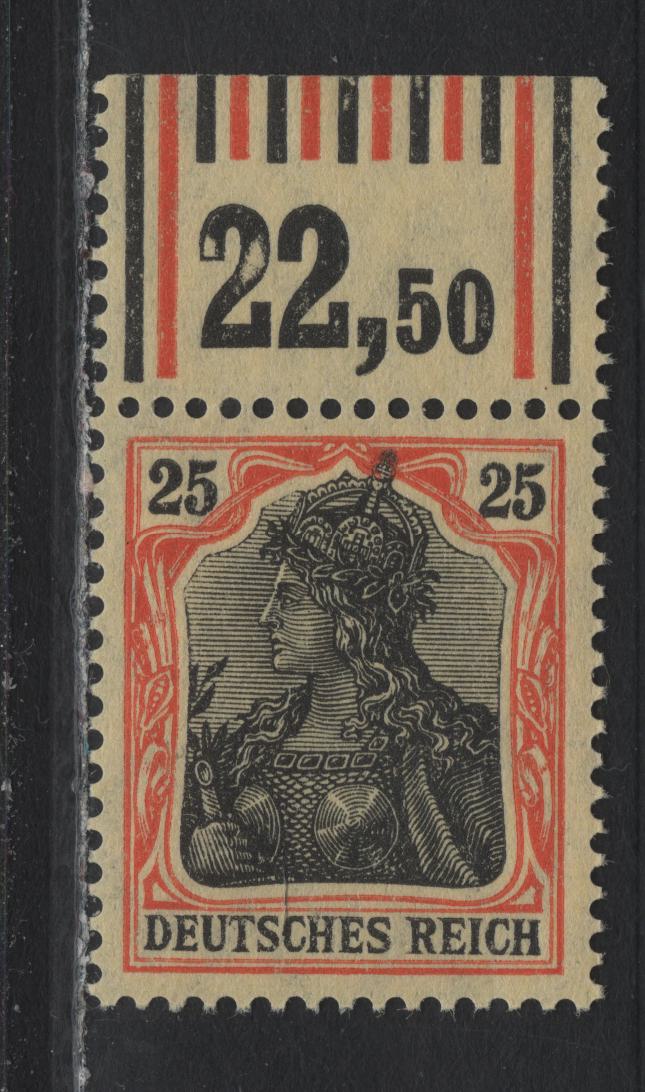 Lot 140 Germany SC#85 (88IIbvor 1'4'1/1'5'1) 25pf Reddish Orange & Black on Pale Yellow , 1913-1920 Germania Issue, A VFNH Single, June 1915 Printing