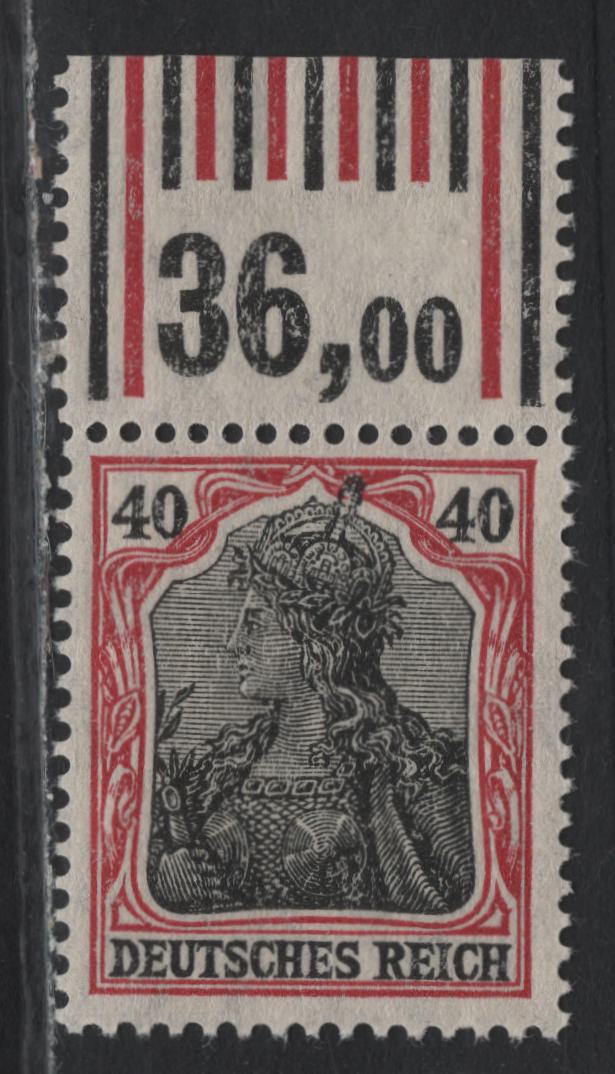 Lot 142 Germany SC#87 (90IIa 1'4'1/1'5'1) 40pf Dark Reddish Carmine & Black , 1913-1920 Germania Issue, A VFNH Single, June 1915 Printing, Top Sheet Margin Single With Counter Tab, Having 1 Outer Bar Of Each Color & 4/5 Inner Bars.
