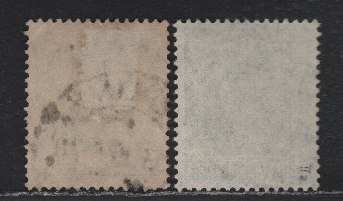Lot 146 Germany SC#82 (85IIa, 85IIe) 5pf Dark Opal Green & Black Opal Green , 1913-1920 Germania Issue, 2 Fine/Very Fine Used Singles, Scarce Shade, January 1918 Printing