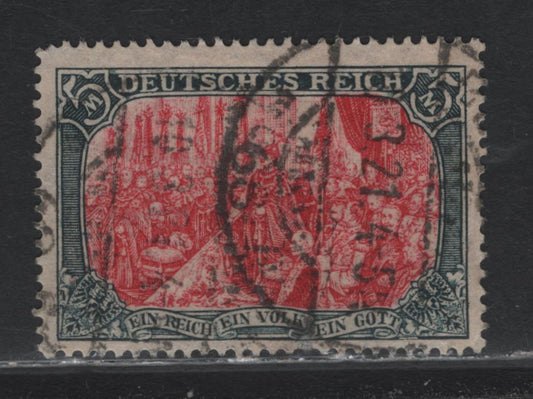 Lot 155A Germany SC#95 (97ABII) 5m Slate & Carmine , 1913-1920 Germania Issue, A Fine Used Single, Perf 14.5, Perf 25x17, February  1918 Printing With March 1921 Cancel.