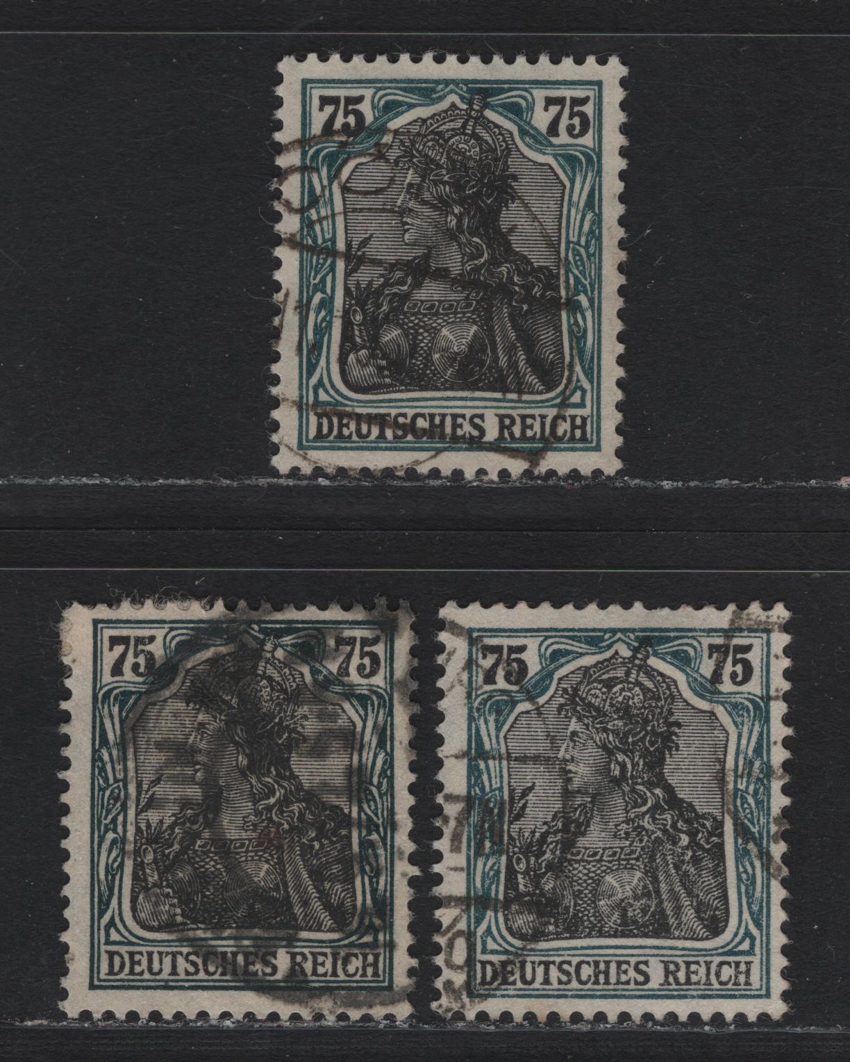 Lot 158 Germany SC#90-a (104a-c) 75pf Black & Black Blue Green - Blackish Greenish Blue & Black , 1913-1920 Germania Issue, Fine/Very Fine Used Singles, 1919 Printings
