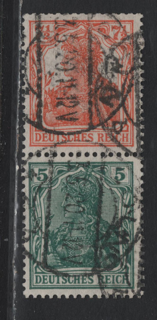 Lot 164 Germany SC#82, 98 (53ab) 5pf Opal Green & Reddish Orange , 1919-1920 National Assembly Issue, A Fine Used Booklet Pair, Typical Trimmed Perfs At Top, May 3 1920 Coh CDS Cancel