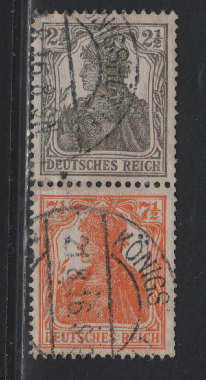 Lot 167 Germany SC#97, 98f (511a) 2.5pf - 7.5pf Olive Gray - Yellow Orange , 1919-1920 National Assembly Issue, A Very Fine Used Coil Pair, August 21 1916 Konigschutte CDS Cancel