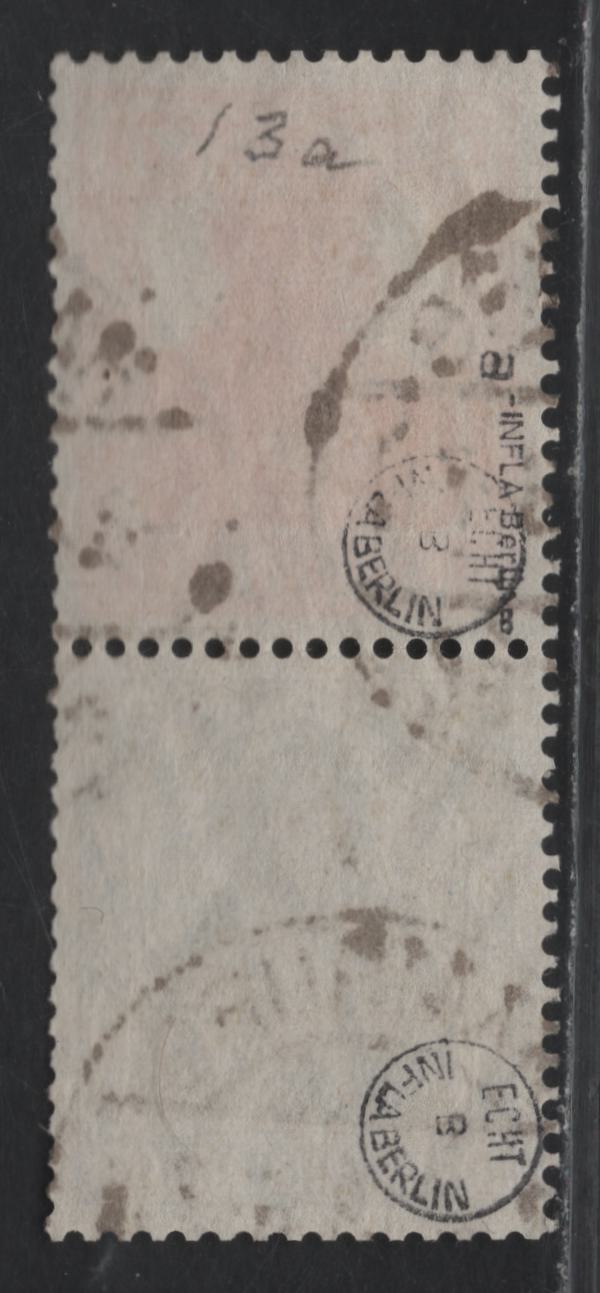Lot 168 Germany SC#97, 98f (513a) 7.5pf - 2.5pf Yellow Orange - Olive Gray , 1919-1920 National Assembly Issue, A Fine Used Coil Pair, Typical Truncated Perfs Along The Right Side, April 8 1920 Hamburg CDS Cancel, BPP Inflation Guarantee Handstamps.