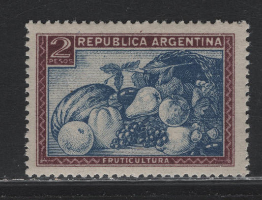 Lot 229 Argentina SC#537 2p Brown Lake - Dark Ultramarine , 1945-1947 Pictorial Definitives, A VFNH Single, Unwatermarked