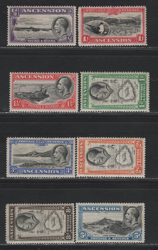 Lot 231 Ascension SC#23-30 1/2d - 1/- Violet & Black - Carmine & Black , 1934 KGV Pictorial Issue, 8 F/VFOG Singles
