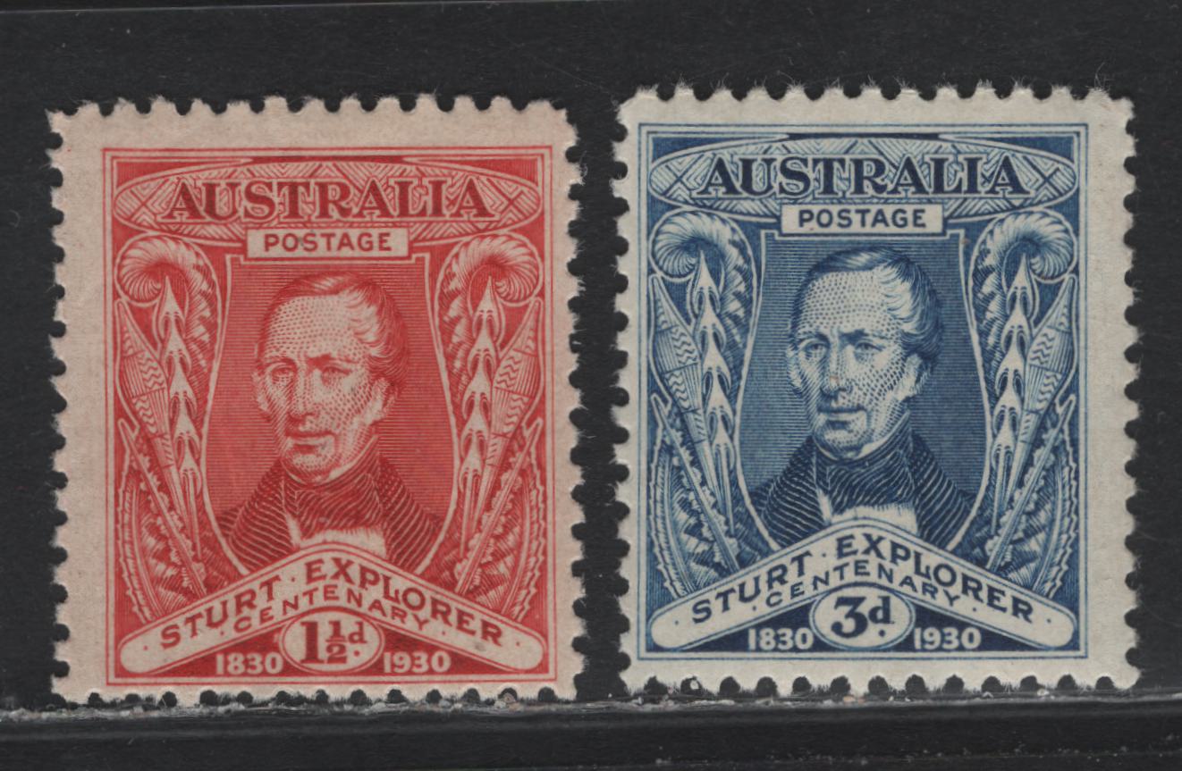 Lot 233 Australia SC#104-105 1.5p - 3p Dark Red - Dark Blue Capt. Charles Sturt, 1930 Exploration of The Murray River Centenary Issue, 2 Fine & VFNH Singles