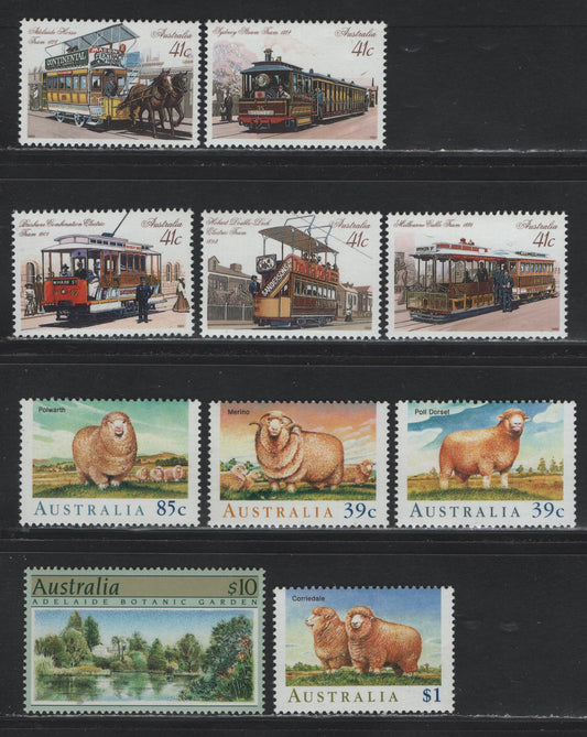 Lot 237 Australia SC#1134, 1136-1139, 1154-1158 $10 - 41c Multicolored , 1989-1990 Botanical Gardens - Street Cars Issue, 10 VFNH Singles