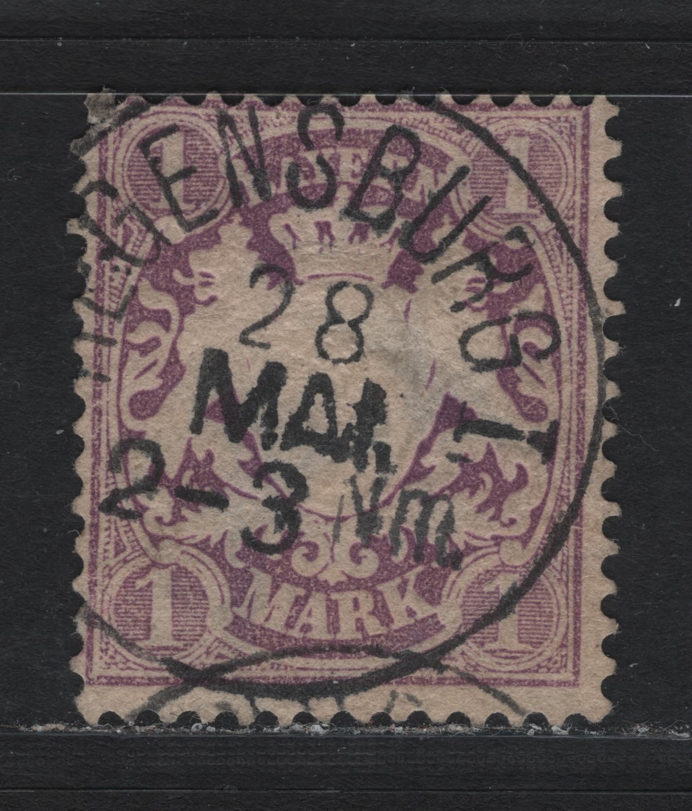 Lot 24 Bavaria SC#32a (Michel# 31b) 1m Dark Red Violet , 1870-1872 Embossed Arms Issue, A Very Good Used Single, Perf 11.5, Wmk 17mm Diamonds, Two Shallow Thins On Back.