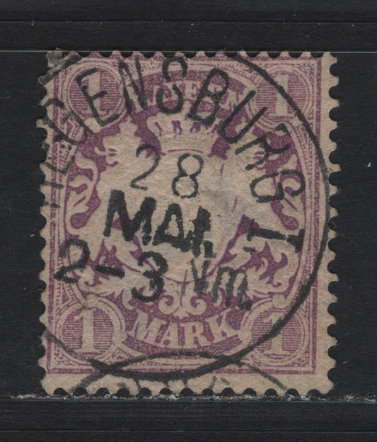 Lot 24 Bavaria SC#32a (Michel# 31b) 1m Dark Red Violet , 1870-1872 Embossed Arms Issue, A Very Good Used Single, Perf 11.5, Wmk 17mm Diamonds, Two Shallow Thins On Back.