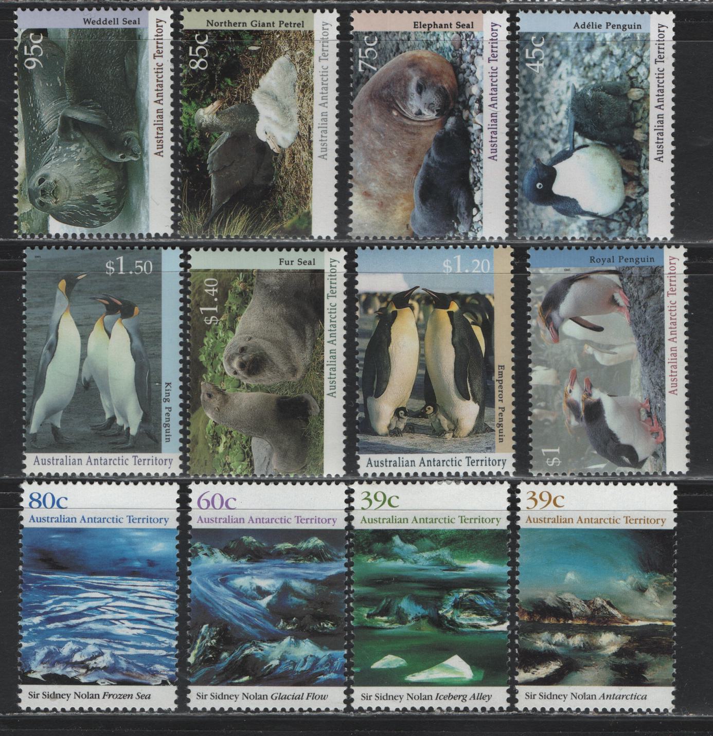 Lot 242 Australian Antarctic Territory SC#L77-L80, L83-L89 39c - $1.50 Multicolored , 1989-1993 Aurora Australis - Regional Wildlife Issues, 12 VFNH Singles