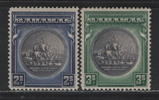 Lot 248 Bahamas SG#131-132 2/- - 3/- Slate Purple & Deep Ultramarine - Slate Purple & Myrtle Green , 1931 Badge of the Colony Issue, A VFOG Single, First Printings With Crackly Gum, Well Before The Wartime Printings During The Reign Of King George VI
