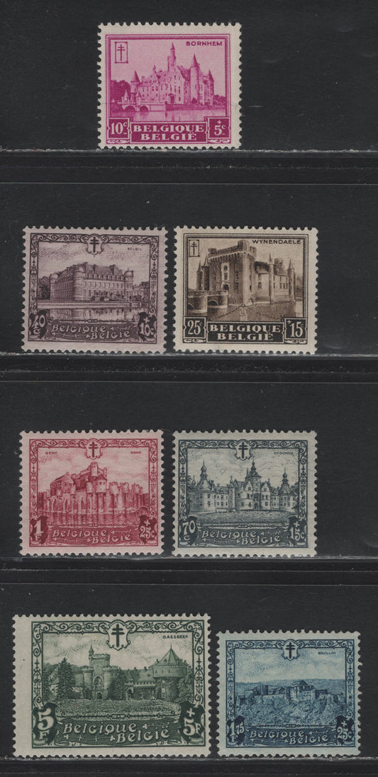 Lot 267 Belgium SC#B99-B105 10c+5c - 5fr + 5fr Violet - Grey Bornhem - Gaesbeek, 1930 Semi-Postal Issue, 7 Fine OG Singles