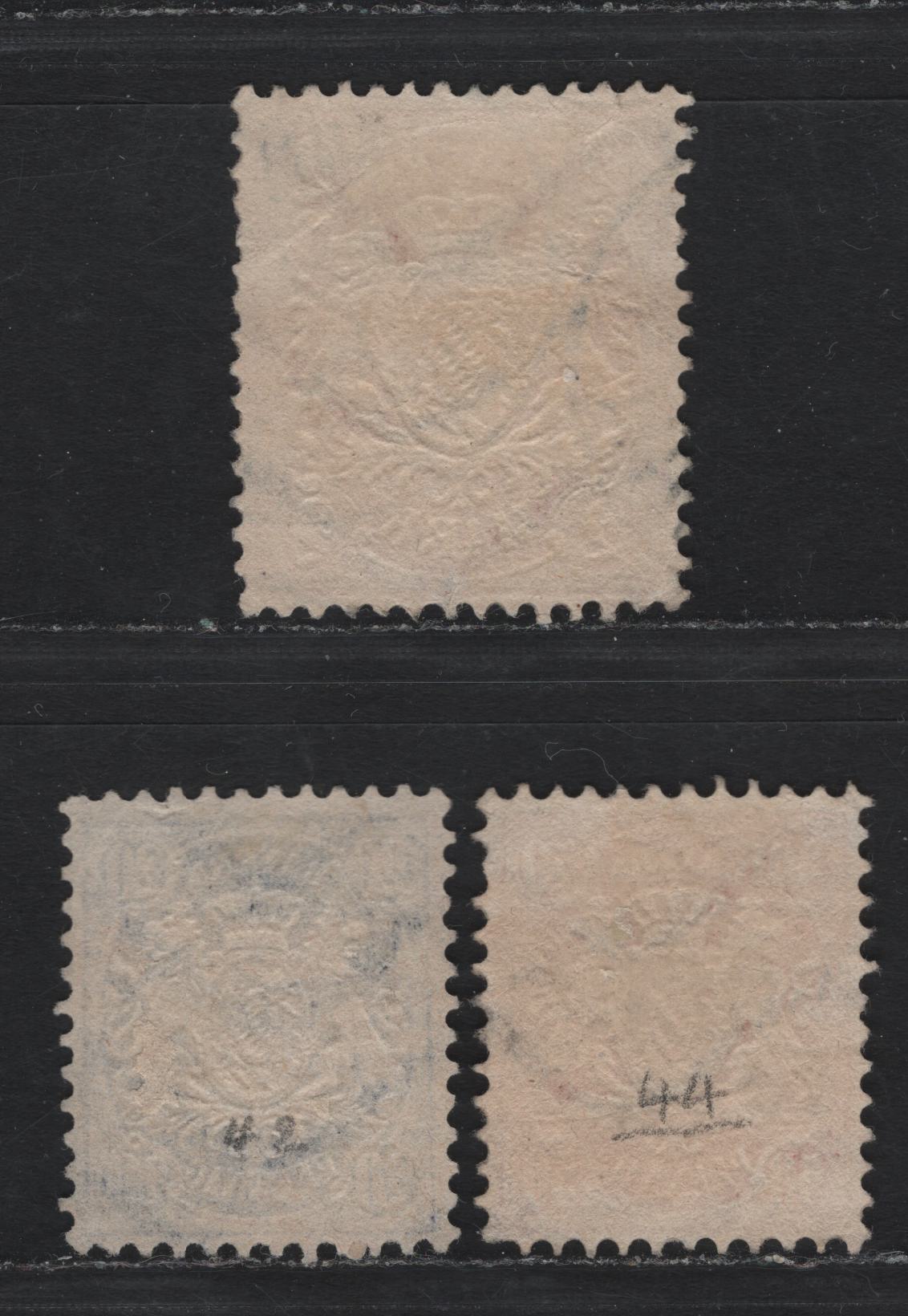 Lot 28 Bavaria SC#42, 44, 47 (Michel# 40a, 42) 20c - 2m Ultramarine - Lively Reddish Orange , 1876-1878 Embossed Arms Issue, 3 Fine/Very Fine Used Singles