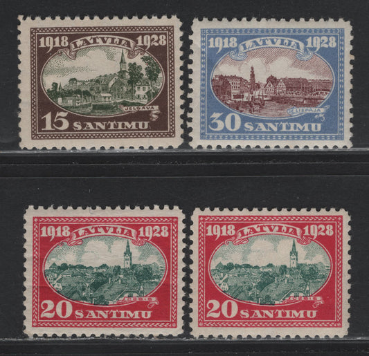 Lot 298 Latvia SC#159-161 15s - 30s Dark Brown - Ultramarine & Violet Brown , 1928 10th Anniv of Latvian Independence Issue, 3 VFNH Singles, Perf 10
