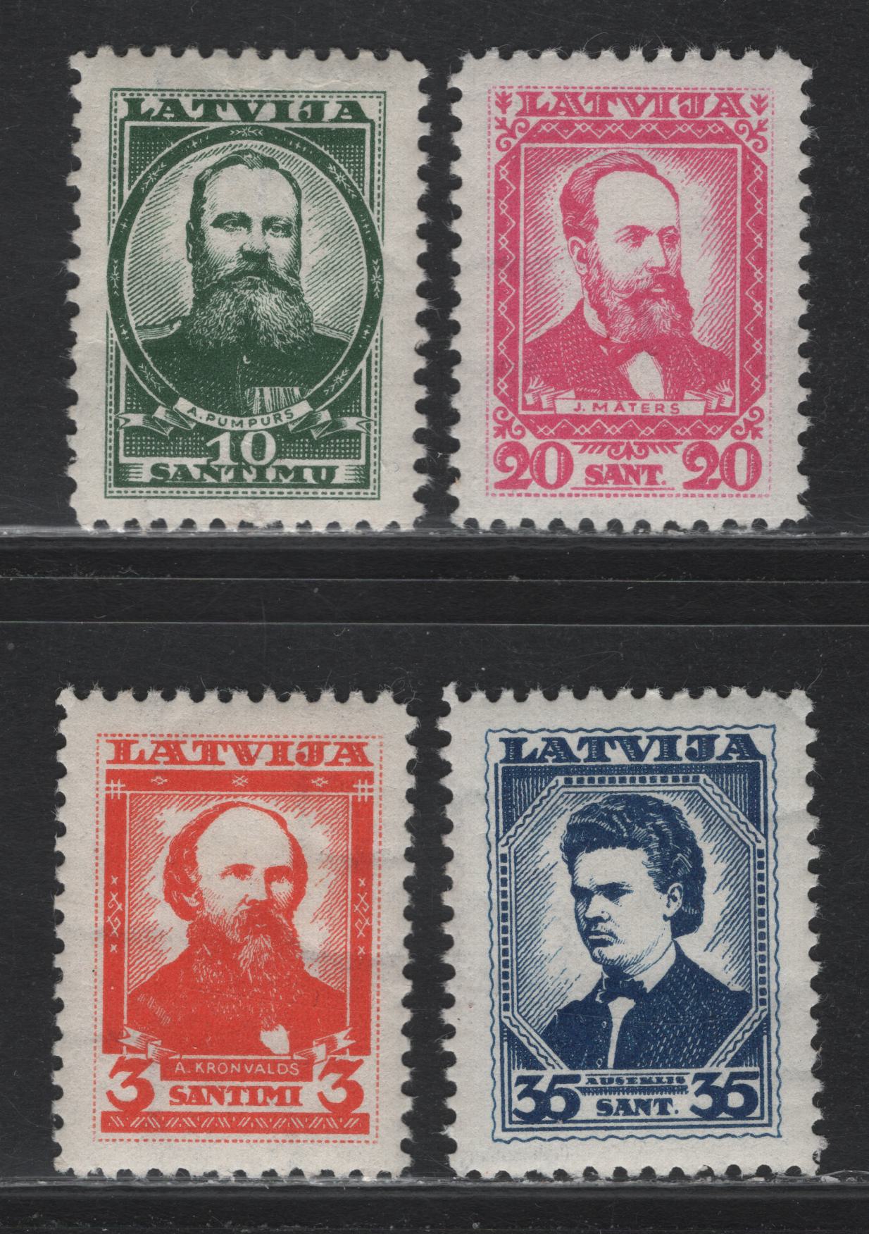 Lot 301 Latvia SC#180-183 3s - 35s Vermillion -Dark Blue , 1936 Portraits Issue, 4 VFNH Singles