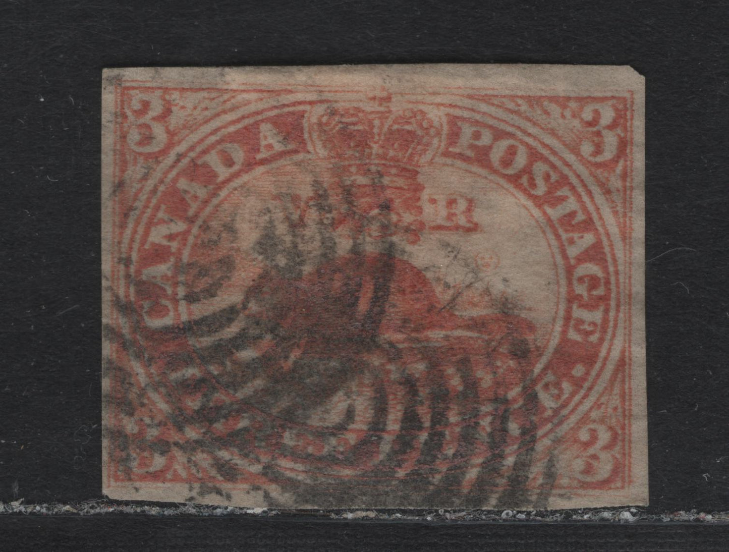 Lot 320 Canada #4a 3d Brown Red , 1852-1857 Pence Issue, A Very Good Used Single, Medium Wove Paper, 4 Clear Margins, Moderate Strikes Of 7-Ring Target Cancels, Light Horizontal Crease.
