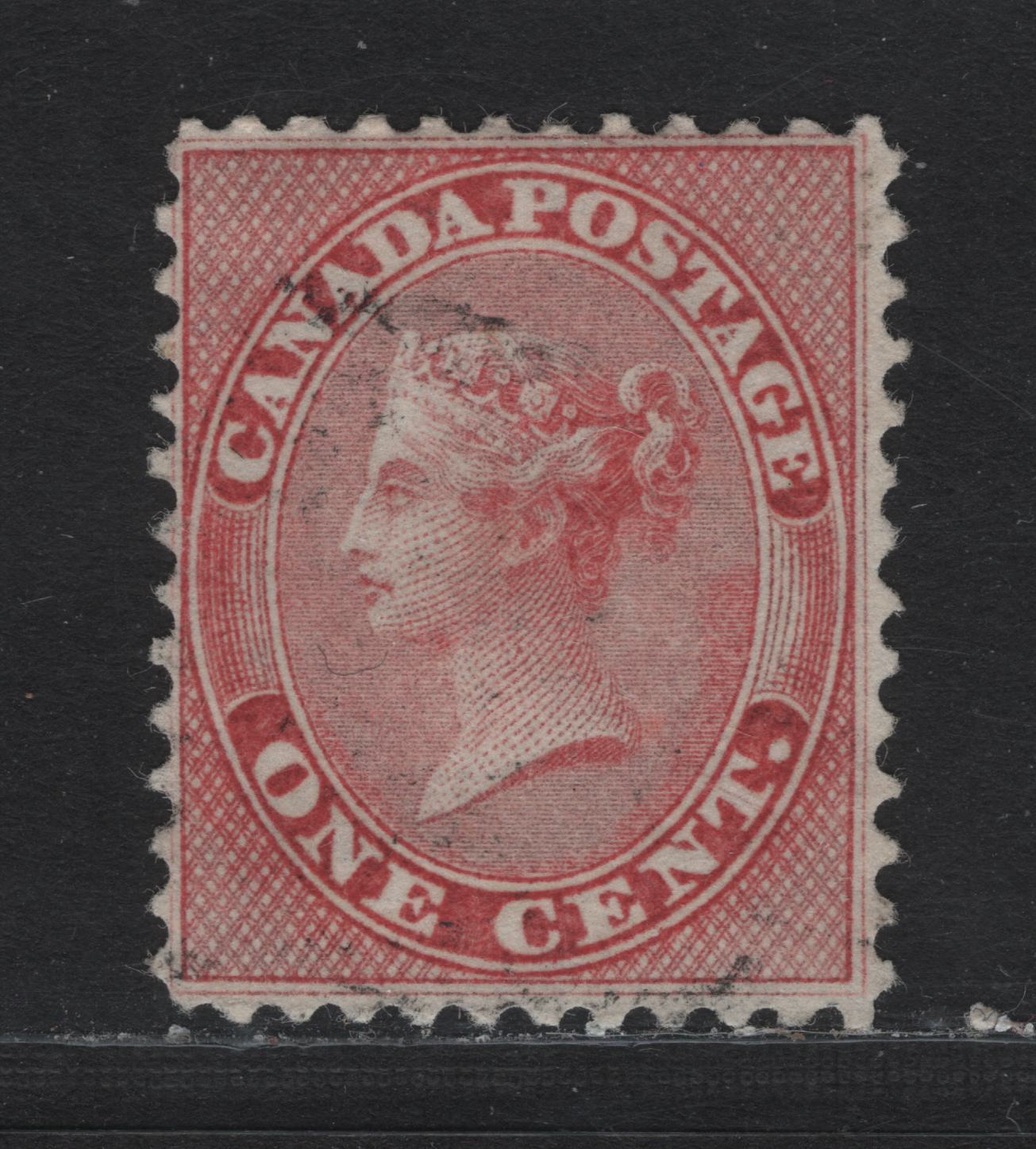 Lot 322 Canada #14 1c Rose , 1859-1864 First Cents Issue, A Fine Used Single, Cents-A Paper, Nice, Light Face Free Cancel, Perf 12.